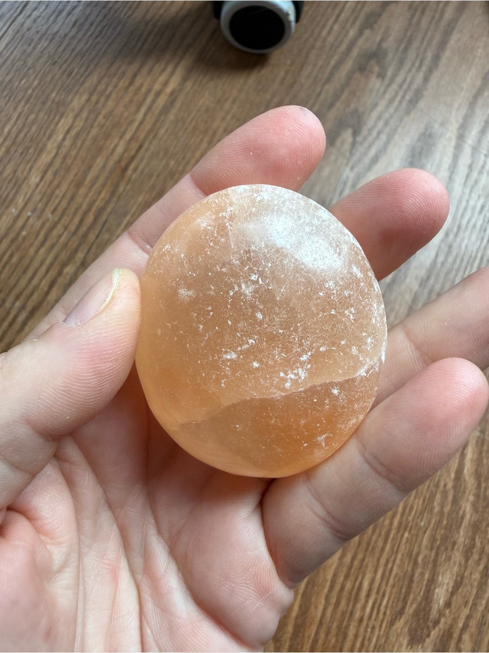 Peach selenite crystal palm stone